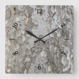 Reloj cuadrado de patrón de corteza de árbol