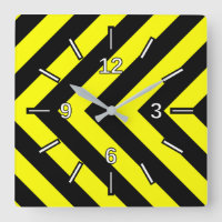 Reloj cuadrado de patrón de estilo Chevron negro y