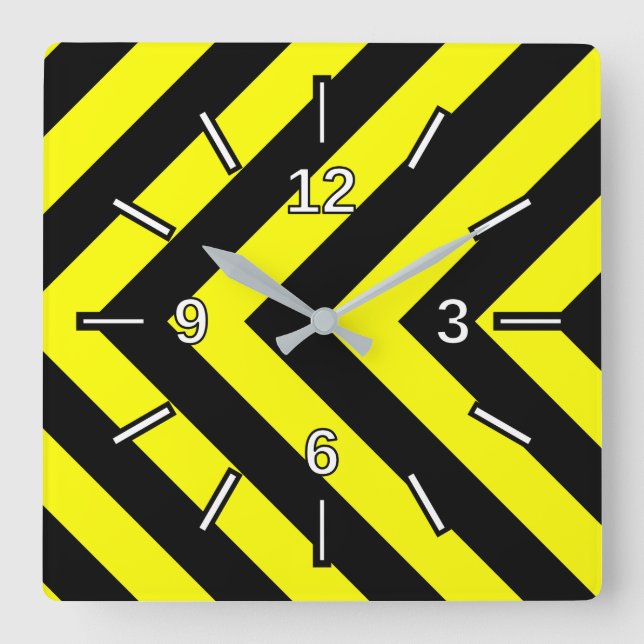 Reloj cuadrado de patrón de estilo Chevron negro y (Anverso)