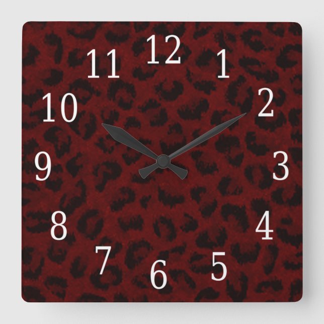 Reloj cuadrado de piel de leopardo rojo (Anverso)