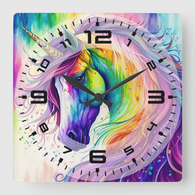 Reloj cuadrado de unicornio mágico (Anverso)