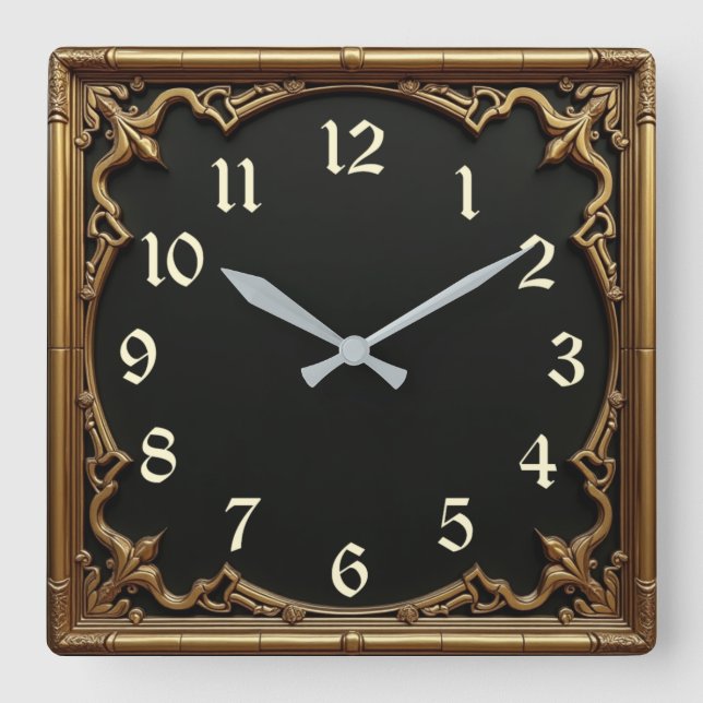 Reloj Cuadrado Deco de arte dorado (Anverso)