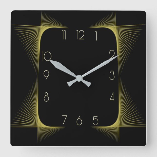 Reloj Cuadrado Deco de arte negro simple (Anverso)