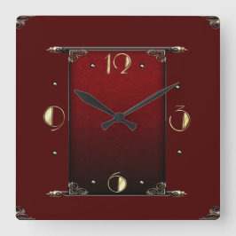 Reloj Cuadrado Deco elegante de estilo rojo