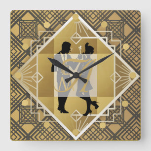 Reloj Cuadrado Decoración Art Deco Monograma Pareja Flapper Noved