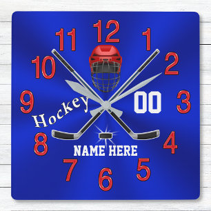 Reloj Cuadrado Decoración blanca y azul roja del sitio del hocke