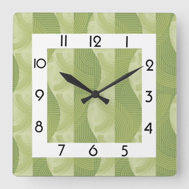 Reloj Cuadrado Decoración de arte verde (Anverso)