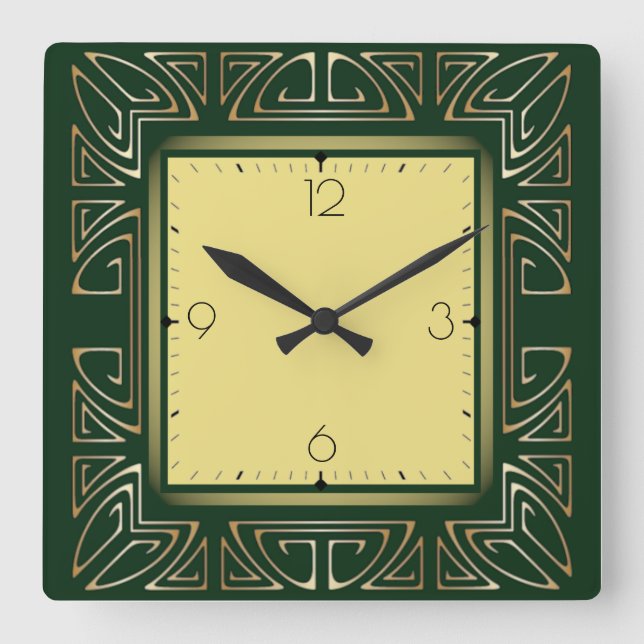 Reloj Cuadrado Decoración de arte verde (Anverso)