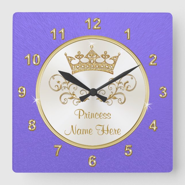 Reloj Cuadrado Decoración de la habitación Princesa Personalizada (Anverso)