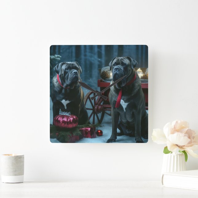 Reloj Cuadrado Decoración de los Navidades Cane Corso Snowy Sleig (Hogar)