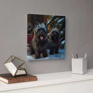 Reloj Cuadrado Decoración de los Navidades del Affenpinscher Snow