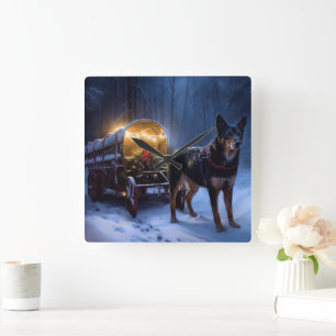 Reloj Cuadrado Decoración de Navidad de Trineo Nevado de Kelpie A