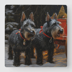 Reloj Cuadrado Decoración de Navidad de Trineo Nevado de Terrier