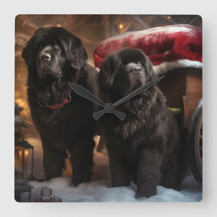 Reloj Cuadrado Decoración de Navidades de Newfoundland Snowy Slei