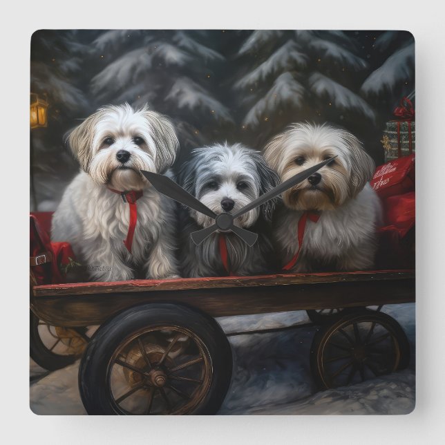 Reloj Cuadrado Decoración de Navidades Havanese Snowy Sleigh (Anverso)