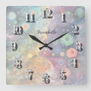 Reloj Cuadrado Decoración de pared con nombre personalizado abstr