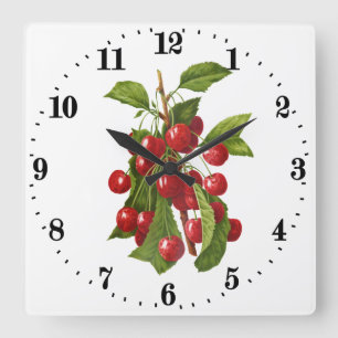 Reloj Cuadrado Decoración de pared de cerezas vintage para cocina