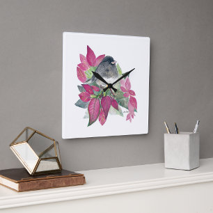 Reloj Cuadrado Decoración del Muro de Junco Bird Watercolor