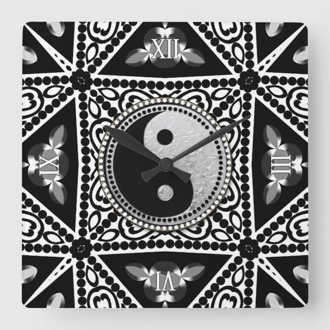 Reloj Cuadrado Decoración en blanco y negro YinYang Balance tu ti (Anverso)