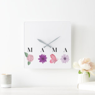 Reloj Cuadrado Decoración floral de pared para mamá cottagecore,
