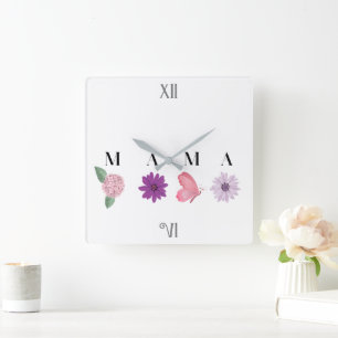 Reloj Cuadrado Decoración floral de pared para mamá cottagecore c