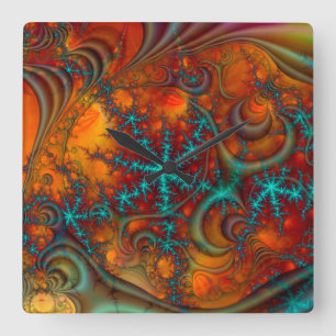 Reloj Cuadrado Decoración fractal psicodélica Techno