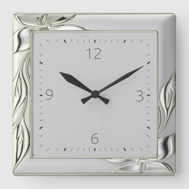 Reloj Cuadrado Decoración gris y elegante Art Deco (Anverso)