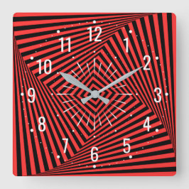 Reloj Cuadrado Decoración inusual en rojo y negro - Geométrico