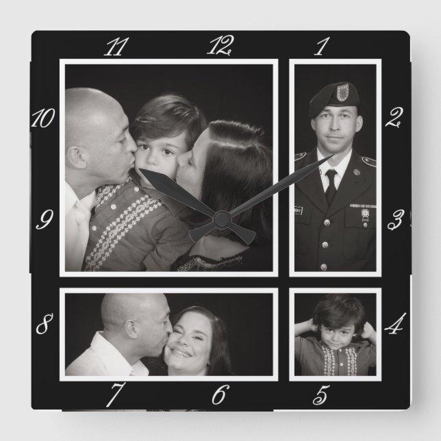 Reloj Cuadrado Decoración moderna de la familia del collage (Anverso)