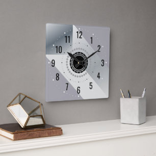 Reloj Cuadrado Decoración moderna de metal plateado - Gris antigu