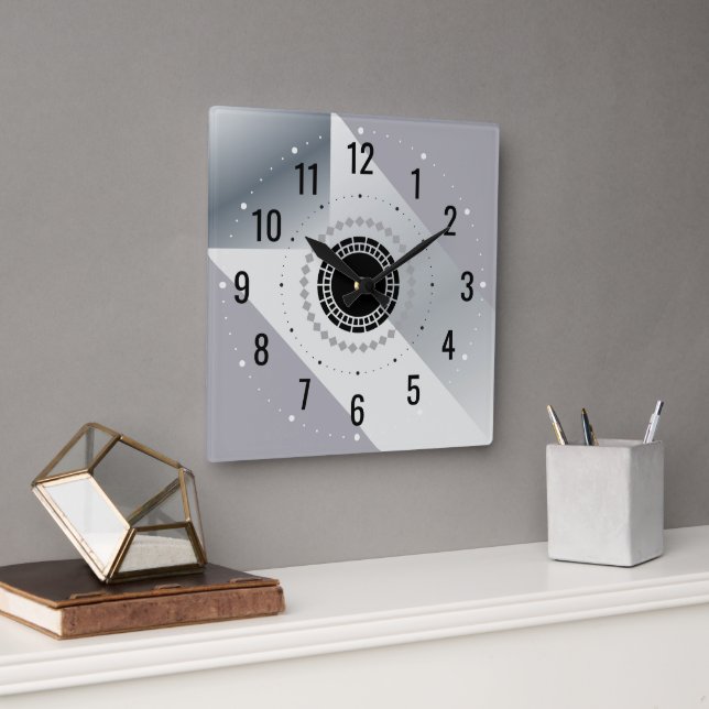 Reloj Cuadrado Decoración moderna de metal plateado - Gris antigu (Oficina)