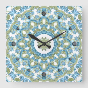 Reloj Cuadrado decoración ornamental azul verde blanco