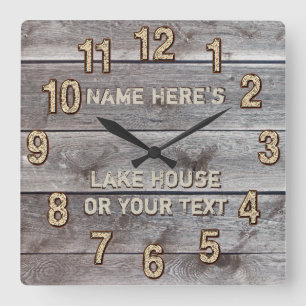 Reloj Cuadrado Decoración personalizada rústica para casa de lago