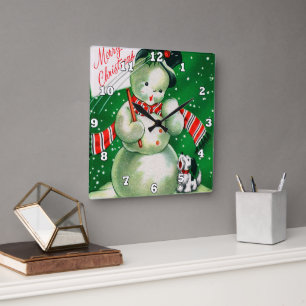 Reloj Cuadrado Decoración retra del muñeco de nieve del navidad