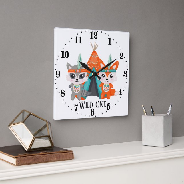 Reloj Cuadrado Decoración salvaje de una habitación de raccoon fo (Oficina)