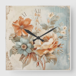 Reloj Cuadrado decoración vintage de flores