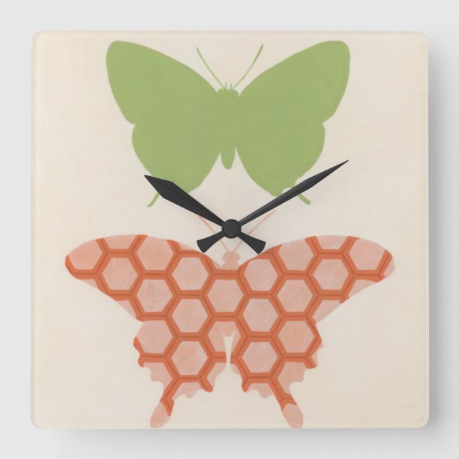 Reloj Cuadrado Decorative Butterfly Patterns on Cream Background (Anverso)