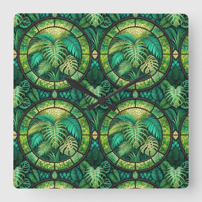 Reloj Cuadrado Decorative panel with a lush green tropical  (Anverso)