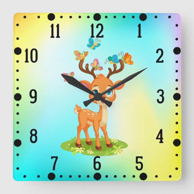 Reloj Cuadrado Deer bebé con mariposas-23475 (Anverso)