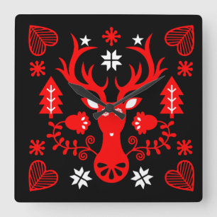 Reloj Cuadrado Deer de Navidades rojos escandinavos