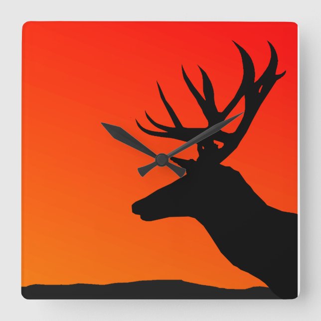 Reloj Cuadrado Deer Elk Silhouette Man Cave Design (Anverso)