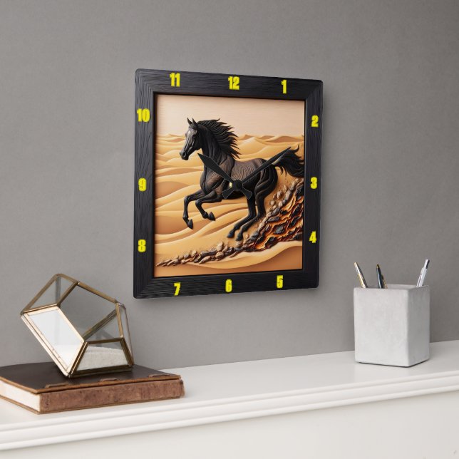 Reloj Cuadrado Deert Gallop Charred Grain Arabian Tiempos (Oficina)