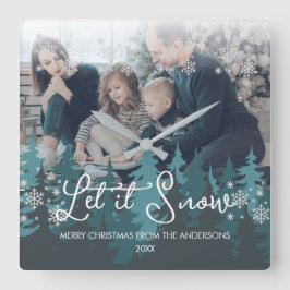 Reloj Cuadrado Dejar Que La Nieve | Foto de Navidades de árbol de
