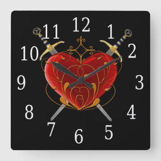 Reloj cuadrado del corazón y las dagas