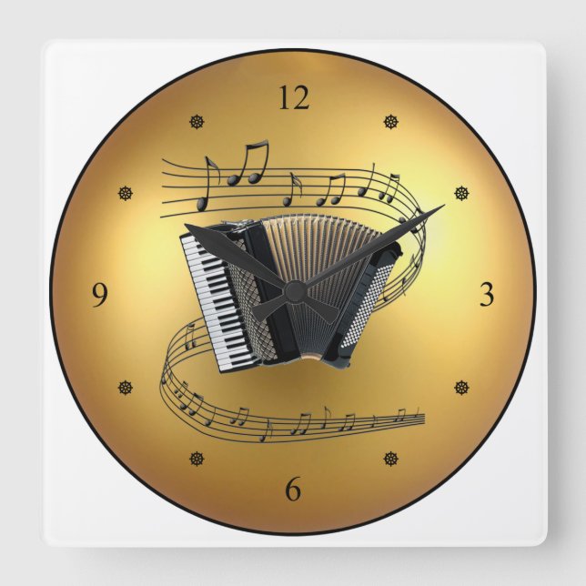 Reloj Cuadrado ~ del fondo del globo de Accordion~Musical (Anverso)