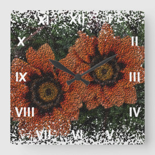 Reloj cuadrado del naranja Daisy Balls