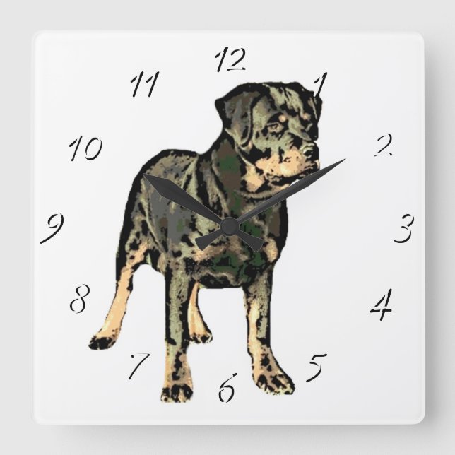 Reloj cuadrado del perro Rottweiler (Anverso)
