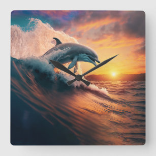 Reloj Cuadrado Delfín realista salta al océano niños adultos al a