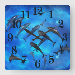 Reloj Cuadrado Delfines nadando en el océano