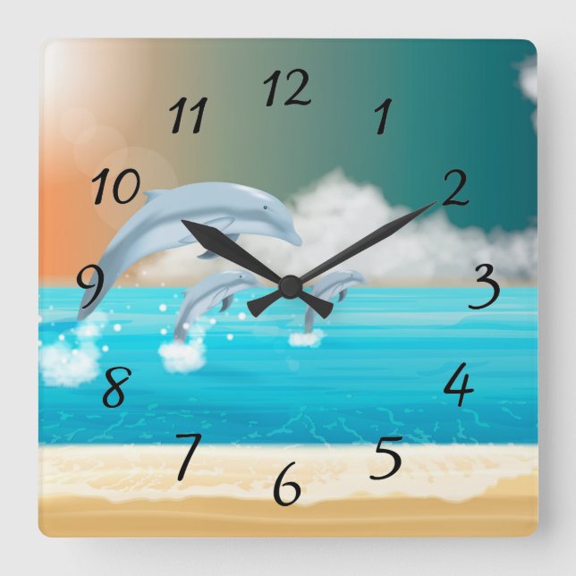 Reloj Cuadrado delfines respirando en el océano (Anverso)